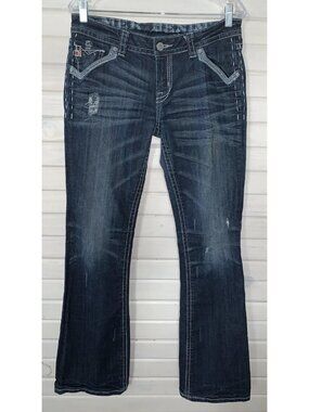 MEK DENIM Sz 29 32 St. Louis Easy Bootcut Dark Wash Denim Jeans Distressed EUC